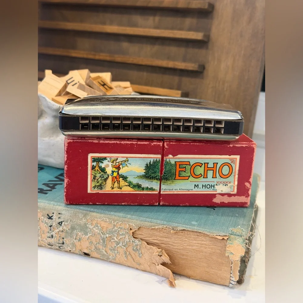 Vintage M. Hohner Echo Diatonic Harmonica. Original Box and Instructions. 5.78”